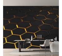 Générique Papier Peint Intissé Nid d'abeille, Papier Peint Panoramique Hexagone Géométrique Noir et Or pour Salon Chambre Bureau Couloir, Décoration Murale, 200 x 140 cm (L x H) Y&W29