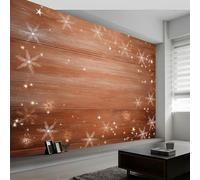 Générique Papier Peint Intissé Noël 200L x 140H cm, Papier Peint Panoramique Romantique Flocons Neige Étoiles Rayures - Grandes Poster Mural Photo pour Salon Chambre Restaurant DéCor Fond Tv