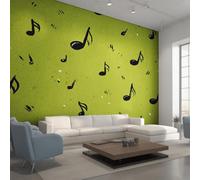 Générique Papier Peint Intissé Note de Musique, Papier Peint Panoramique Thème Musical Abstrait 366x254 cm, Papiers Peints Vert Noir Décoration Murale Salon Chambre w6g37