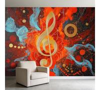 Générique Papier Peint Intissé Notes De Musique Dorées En Flammes 300 x 210 cm Murale Panoramique, Art Abstrait Papier Peint Panoramique Pour Salle De Musique Studio Poster Photo Murale