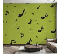 Générique Papier Peint Intissé Notes de Musique Noir, Papier Peint Panoramique Musique Verte pour Salon Chambre Bureau Couloir, Décoration Murale, 500 x 350 cm (L x H) Y&W75