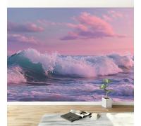 Générique Papier Peint intissé Océan Vagues Rose Ciel, Fresque Murale Design Paysage Naturel 500L x 280H cm pour Chambre et Bureau - Papier Peint Panoramique Facile à Poser - Décoration Murale
