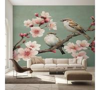 Générique Papier Peint Intissé Oiseau Floral Rose, Papier Peint Panoramique Fleurs et Oiseaux pour Salon Chambre, Déco Murale Maison, Décoration Photo Murale 366x254 cm K-MZ&18