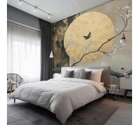 Générique Papier Peint Intissé Oiseaux Japonais 400 x 280 cm Papier Peint Panoramique Grandes poster Mural Photo pour Salon, Chambre, Décor Fond TV, Kaki