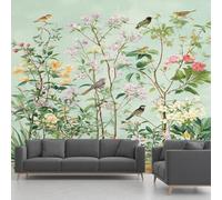 Générique Papier Peint Intissé Oiseaux, Papier Peint Panoramique Fleurs Et Oiseaux Floral Plantes En Pot, Fresque Murale - Décoration Murale Pour Salon, Chambre, Bureau - 360 x 250 cm(non adhésif)