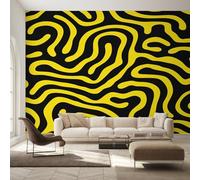 Générique Papier Peint Intissé Ondulé Abstrait, Papier Peint Panoramique Lignes Abstrait Noir Jaune pour Salon Chambre, Déco Murale Maison, Décoration Photo Murale 280x200 cm K-MZ&25