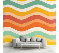 Générique Papier Peint Intissé Ondulé Rétro, Papier Peint Panoramique Vagues Coloré pour Salon Chambre Bureau Couloir, Décoration Murale, 300 x 250 cm (L x H) Y&W87