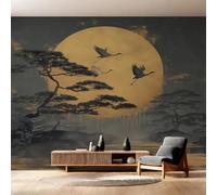 Générique Papier Peint Intissé Orient Japonais, Papier Peint Panoramique Grue Pin pour Salon Chambre Bureau Couloir, Décoration Murale, 396 x 280 cm (L x H) Y&W60