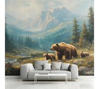 Générique Papier Peint Intissé Ours Forêts, Papier Peint Panoramique Ours Campagne Cabane pour Salon Chambre Bureau Couloir, Décoration Murale, 450 x 315 cm (L x H) Y&W56