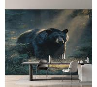 Générique Papier Peint Intissé Ours Noir, Papier Peint Panoramique Motif Animaux Sauvage Forêt 416x254 cm, Papiers Peints Noir Décoration Murale Salon Chambre w6g4