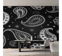 Générique Papier Peint Intissé Paisley Noir et Blanc, Papier Peint Panoramique Ethnique Hippie Bohème pour Salon Chambre Bureau Couloir, Décoration Murale, 350 x 256 cm (L x H) Y&W29