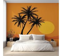 Générique Papier Peint Intissé Palmiers, Papier Peint Panoramique Coucher de Soleil Tropical pour Salon Chambre, Déco Murale Maison, Décoration Photo Murale 350x256 cm K-MZ&12