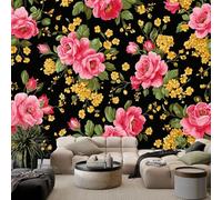 Générique Papier Peint Intissé Panoramique Aquarelle Pastoral Floral Feuilles, Papier Peint Photo Noir - Fresque Murale Décoration Pour Salon Chambre Chambre D'Enfant, 150 x 105 cm (L x H)