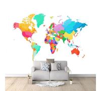 Générique Papier Peint Intissé Panoramique Carte Monde Géométrie Abstrait Moderne 250 x 175 cm Blanc - Tapisserie Fresque Murale Décoration d'intérieur pour Chambre et Salon