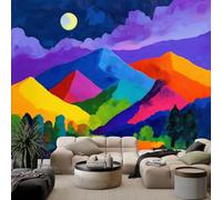 Générique Papier Peint Intissé Panoramique Charmant Vibrant Montagnes Forêt, Papier Peint Photo Violet - Fresque Murale Décoration Pour Salon Chambre Chambre D'Enfant, 300 x 210 cm (L x H)