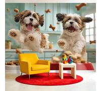 Générique Papier Peint intissé Panoramique Chien Dessin Animé 3D 200 x 140 cm, Chien Shih Tzu Mignon Papier Peint - Pour Salon Chambre Salle à manger Décoration Murale, Taille Sur Mesure