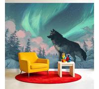 Générique Papier Peint intissé Panoramique Forêt Pins Arctique 200 x 140 cm, Loup Animal Sauvage Papier Peint - Pour Salon Chambre Salle à manger Décoration Murale, Taille Sur Mesure