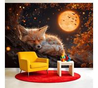 Générique Papier Peint intissé Panoramique Forêt Rêve 200 x 140 cm, Renard Lune Animal Papier Peint - Pour Salon Chambre Salle à manger Décoration Murale, Taille Sur Mesure