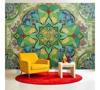 Générique Papier Peint intissé Panoramique Géométrie Abstraite 200 x 140 cm, Fleurs Symétriques Papier Peint - Pour Salon Chambre Salle à manger Décoration Murale, Taille Sur Mesure