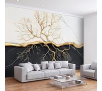 Générique Papier Peint Intisse Panoramique Marbre noir blanc branches 200 x 140 cm- Déco Mural Photo Murale Moderne pour Salon Chambre Cuisine Décoration Murale 3D Effet