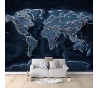 Générique Papier Peint Intissé Panoramique Monde Carte Décoration Murale Moderne Connaissance 300 x 210 cm Noir - Tapisserie Fresque Murale Décoration d'intérieur pour Chambre et Salon