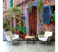 Générique Papier Peint intissé Panoramique Paysage Campagnard 250 x 175 cm, Ruelle Pavée Porte Bois Papier Peint - Pour Salon Chambre Salle à manger Décoration Murale, Taille Sur Mesure