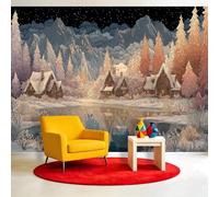 Générique Papier Peint intissé Panoramique Paysage Naturel 250 x 175 cm, Hiver Forêt Pins Chalet Papier Peint - Pour Salon Chambre Salle à manger Décoration Murale, Taille Sur Mesure