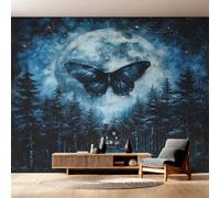 Générique Papier Peint Intissé Papillon Bleu, Papier Peint Panoramique Forêt Nocturne Ciel Étoilé Insecte 400x280 cm, Papiers Peints Bleu Noir Décoration Murale Salon Chambre w6g28