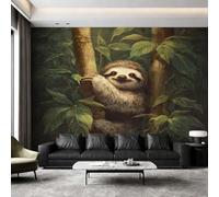 Générique Papier Peint Intissé Paresseux Mignon, Papier Peint Panoramique Jungle Tropicale pour Salon Chambre Bureau Couloir, Décoration Murale, 396 x 280 cm (L x H) Y&W95