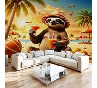 Générique Papier Peint Intissé Paresseux Plage 3D Moderne Photo Mural Kawaii Animaux Décoration Murale Grand Format XXL pour Salon Cuisine Bureau Chambre d'enfants TV mur 350x256 cm H1268