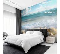 Générique Papier Peint Intissé Paysage Côtier, Papier Peint Panoramique Coquillage Plage Bleue Océan 310x250 cm, Papiers Peints Bleu Blanc Décoration Murale Salon Chambre w6g9