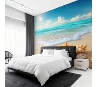 Générique Papier Peint Intissé Paysage Marin, Papier Peint Panoramique Étoile de Mer Paysage Côtier 250x175 cm, Papiers Peints Bleu Jaune Décoration Murale Salon Chambre w6g9