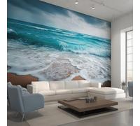 Générique Papier Peint Intissé Paysage Marin, Papier Peint Panoramique Vagues de Plage Océanique 366x254 cm, Papiers Peints Bleu Marron Décoration Murale Salon Chambre w6g37