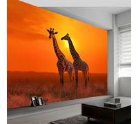 Générique Papier peint intissé Paysage Naturel 350L x 256H cm, Papier peint panoramique Coucher de Soleil Animaux Girafe - grandes poster mural photo pour salon chambre restaurant décor fond TV