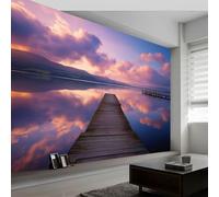 Générique Papier peint intissé paysage naturel 450L x 280H cm, Papier peint panoramique lacs grain du bois violet ciel - grandes poster mural photo pour salon chambre restaurant décor fond TV