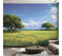 Générique Papier Peint Intissé Paysage, Papier Peint Panoramique Ciel Bleu Paysage Naturel 416x254 cm, Papiers Peints Bleu Vert Décoration Murale Salon Chambre w6g22