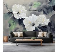 Générique Papier Peint Intissé Pétales Feuilles, Peinture À L’Encre Chinoise Papier Peint Photo Panoramique - Poster Géant Personnalisé Impression 300 x 210 cm pour Salon Chambre Maison Décor Murale