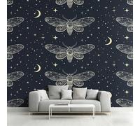 Générique Papier Peint Intissé Phase de Nuit Mystique, Papier Peint Panoramique Célestes Lune Étoile pour Salon Chambre Bureau Couloir, Décoration Murale, 350 x 256 cm (L x H) Y&W79