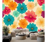 Générique Papier Peint Intissé Photo Jaune Clair, Papier Peint Mural Panoramique Rétro Vibrant Fleurs Doux - Tapisserie Fresque Murale pour Décoration de Salon Chambre à Coucher400 x 280 cm (L x H)