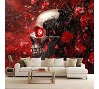 Générique Papier Peint Intissé Photo Mural 100x70 cm 3D Crâne Fleur Plante Rose Rouge Motif Muraux Geant Mat Poster Personnalisable Wallpaper pour Salon Cuisines Bureau Chambre d'enfants Décor Murale