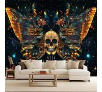 Générique Papier Peint Intissé Photo Mural 150x105 cm 3D Rétro Crâne Papillon Fleurs Motif Muraux Geant Mat Poster Personnalisable Wallpaper pour Salon Cuisines Bureau Chambre d'enfants Décor Murale