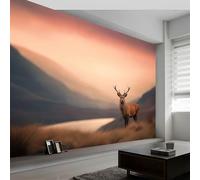 Générique Papier peint intissé photographie de nature 350L x 256H cm, Papier peint panoramique animaux cerf lac prairie - grandes poster mural photo pour salon chambre restaurant décor fond TV