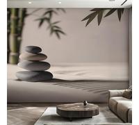 Générique Papier Peint Intissé Pierre Zen, Papier Peint Panoramique Méditation Bambou Spa 250x175 cm, Papiers Peints Gris Beige Décoration Murale Salon Chambre w6g22