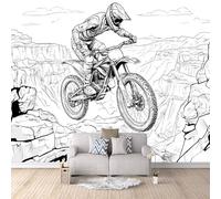 Générique Papier Peint Intissé Pilote de motocross, 3D Panoramique Murale Art Sports 300x210cm Décoration murale rapide DIY fresque murale créative tête de lit chambre salon facile à appliquer