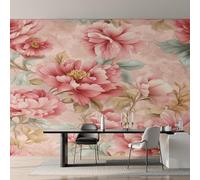Générique Papier Peint Intissé Pivoine Fleur, Papier Peint Panoramique Fleur Rose Chinois pour Salon Chambre, Déco Murale Maison, Décoration Photo Murale 400x280 cm K-MZ&8