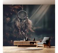 Générique Papier Peint Intissé Plume Mystique, Papier Peint Panoramique Attrape-Rêves Rustique pour Salon Chambre Bureau Couloir, Décoration Murale, 250 x 175 cm (L x H) Y&W91