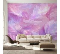 Générique Papier Peint Intissé Plumes Rose, Papier Peint Panoramique Plume Violet Onirique pour Salon Chambre Bureau Couloir, Décoration Murale, 450 x 315 cm (L x H) Y&W28