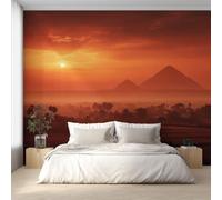 Générique Papier Peint Intissé Pyramide, Papier Peint Panoramique Paysage Égyptien Coucher de Soleil 450x260 cm, Papiers Peints Orange Décoration Murale Salon Chambre w6g8