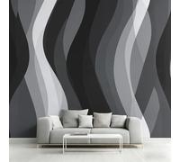 Générique Papier Peint Intissé Rayures Ondulé, Papier Peint Panoramique Géométrique Noir Gris pour Salon Chambre Bureau Couloir, Décoration Murale, 450 x 315 cm (L x H) Y&W87