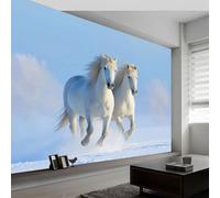 Générique Papier Peint Intissé Réalisme 200L x 140H cm, Papier Peint Panoramique Brouillard Champ de Neige Animaux - Grandes Poster Mural Photo pour Salon Chambre Restaurant Décor Fond Tv